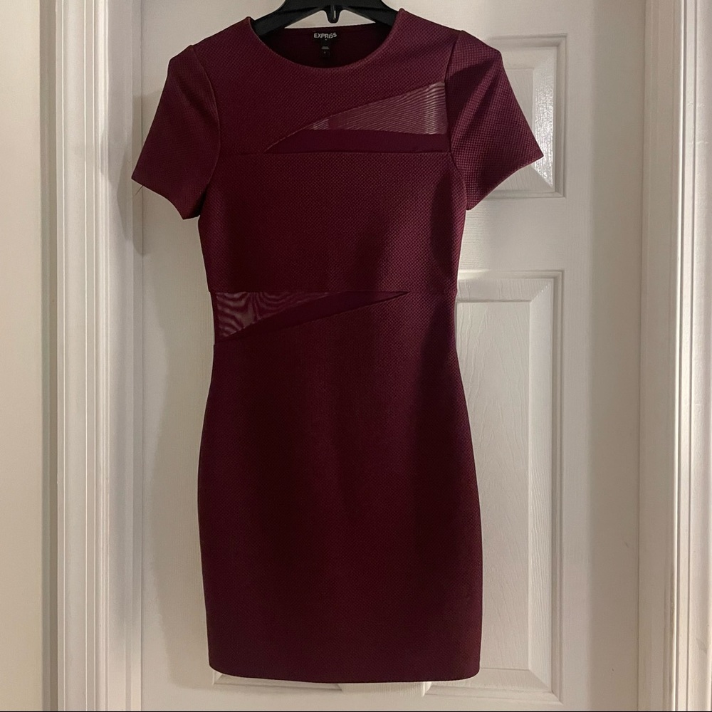 Express Holiday Maroon Sheer Slit Dress/ Small